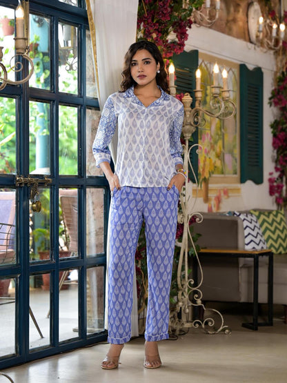 Purple Ethnic Motif Printed Viscose Kurta & Pants Set With Buttons