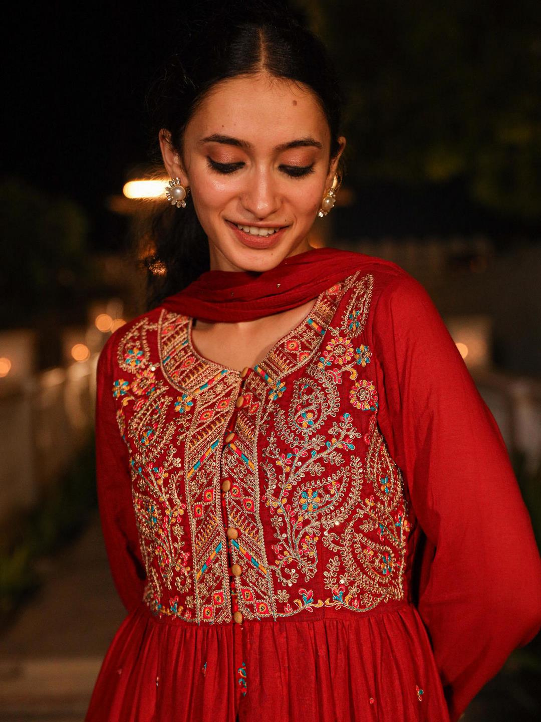 The Mastani Maroon Ethnic Motif Printed Cotton Shrug Inner & Dupatta Set With Sequins Mirror & Thread Work