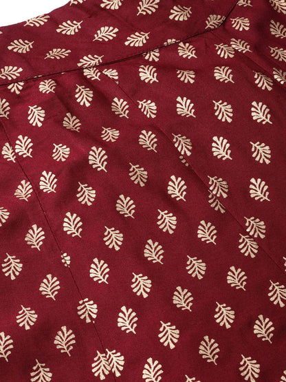 Maroon Ethnic Motif Printed Rayon Flared Women Palazzo With One Pocket