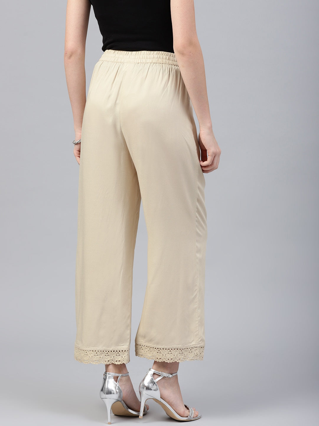 Beige Solid Rayon Wide Leg Women Palazzo With One Pocket