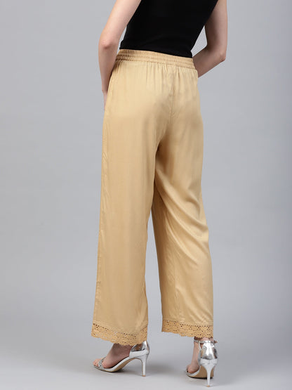 Gold Solid Rayon Wide Leg Women Palazzo With One Pocket