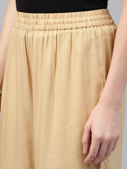 Gold Solid Rayon Wide Leg Women Palazzo With One Pocket