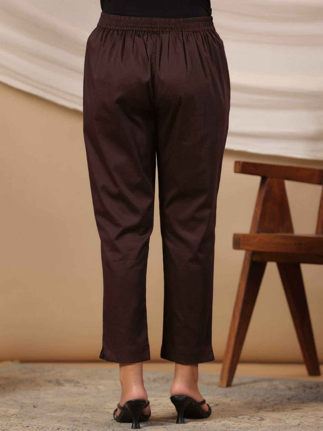 Brown Solid Lycra Women Drawstring Pants With Single Side Pocket