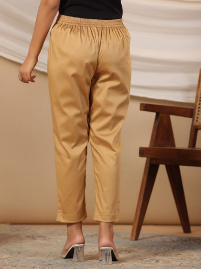 Gold Solid Lycra Women Drawstring Pants With Single Side Pocket