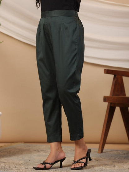 Jade Green Solid Lycra Women Drawstring Pants With Single Side Pocket