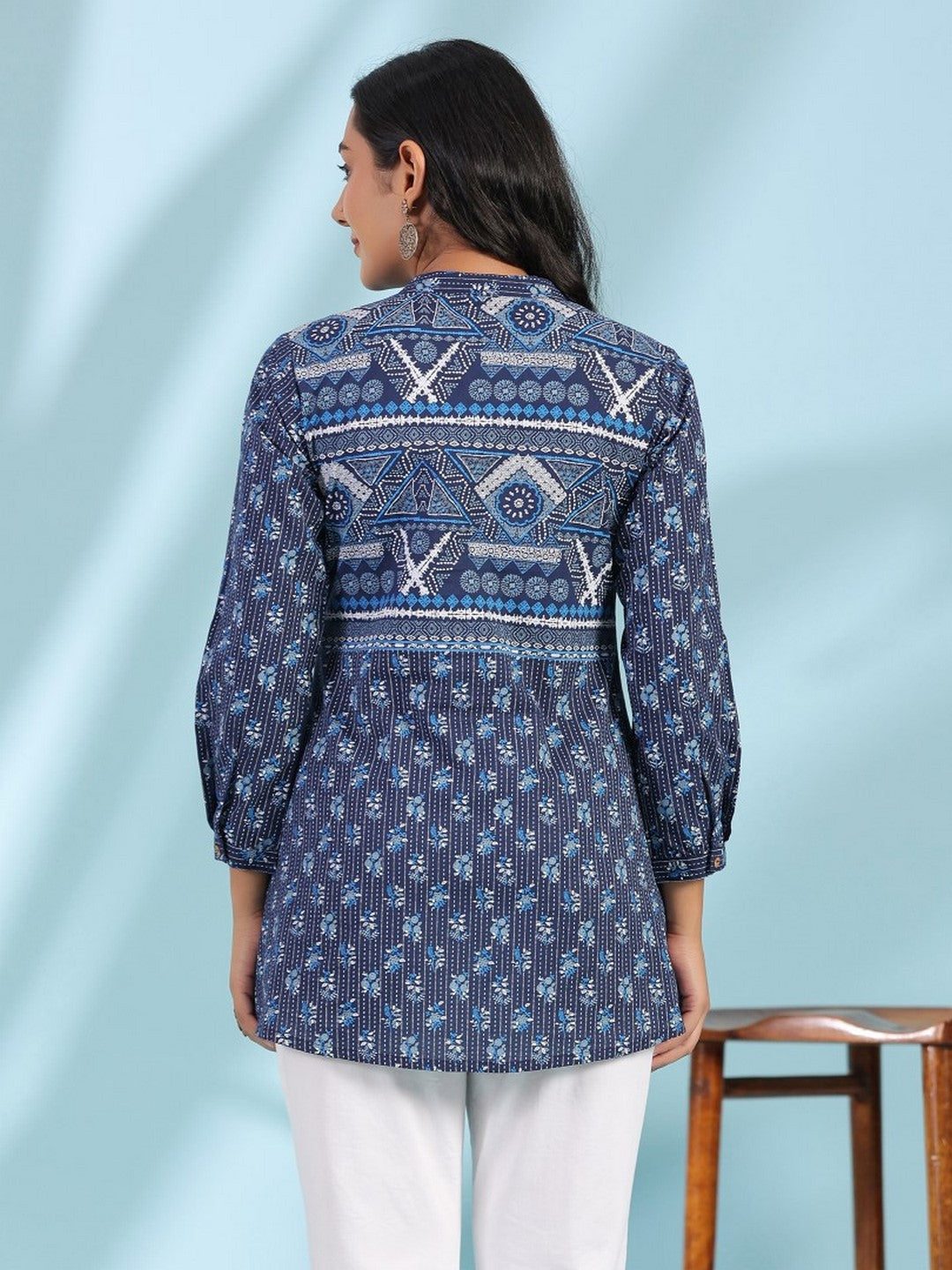 The Madhubala Blue Geometric Printed Pure Cotton Tunic