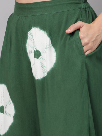 Green Tye-Dye Prints Co-Ords Set - Rayon Fabric, Full Sleeves, Shirt Collar And Hips Length