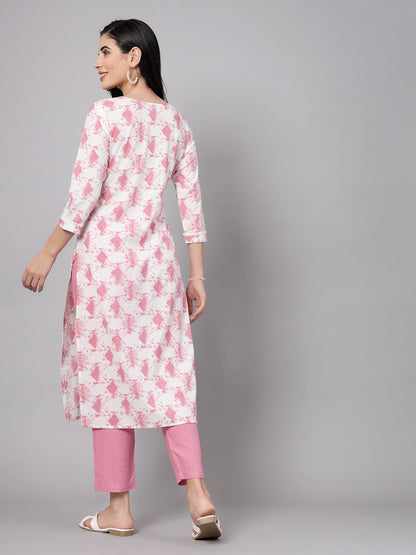 Pink Self-Design Kurta Set - Rayon Fabric, 3/4 Sleeves, Mandarin Collar And Calf Length