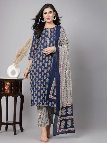 Navy Self-Design Kurta bottom With Dupatta