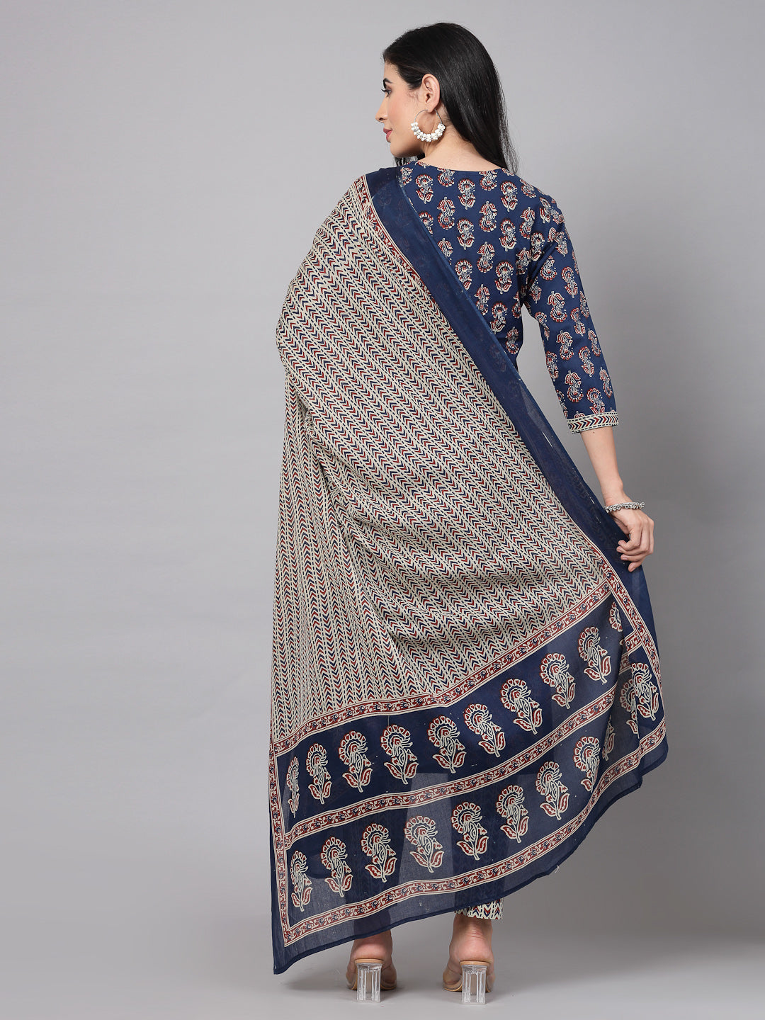 Navy Self-Design Kurta bottom With Dupatta