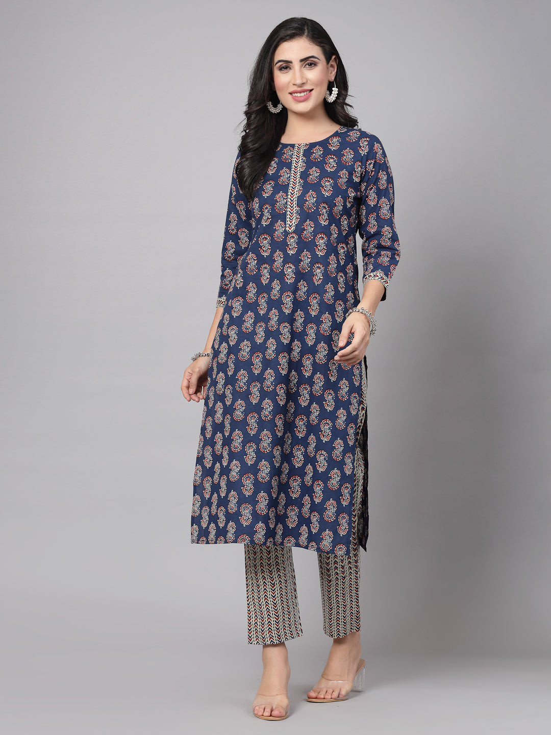 Navy Self-Design Kurta bottom With Dupatta