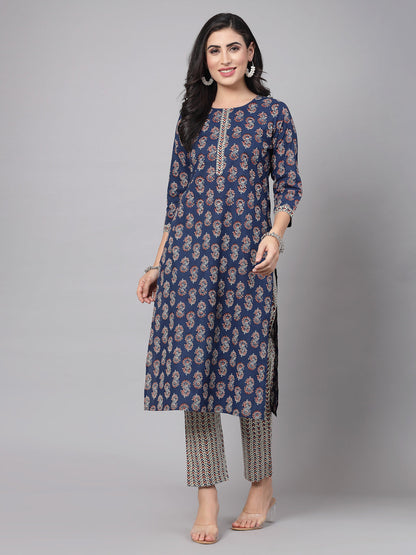 Navy Self-Design Kurta bottom With Dupatta