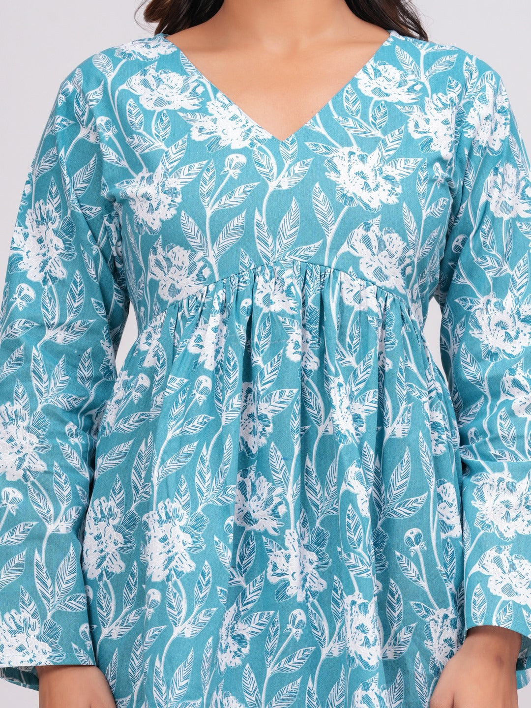 Turquoise Cotton Floral Top