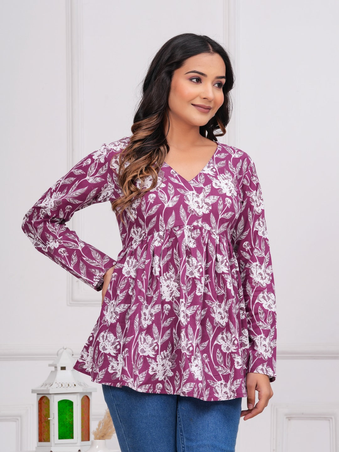 Purple Cotton Floral Top