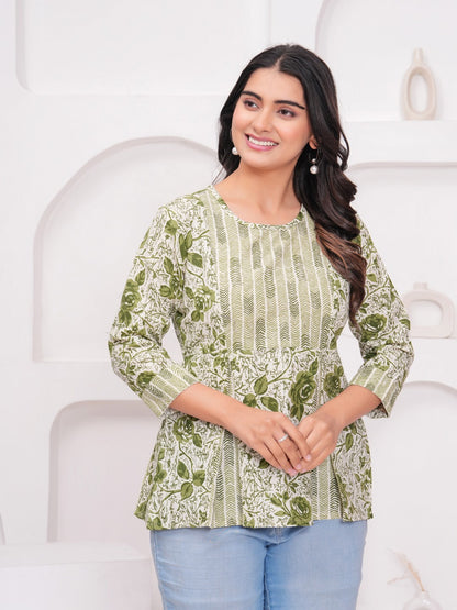 Green Cotton Floral Top