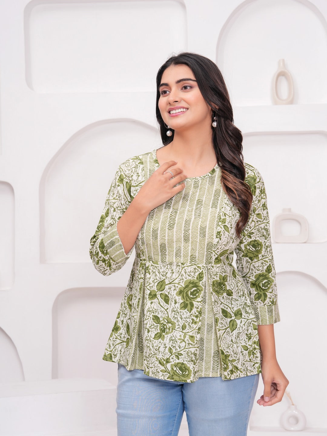 Green Cotton Floral Top