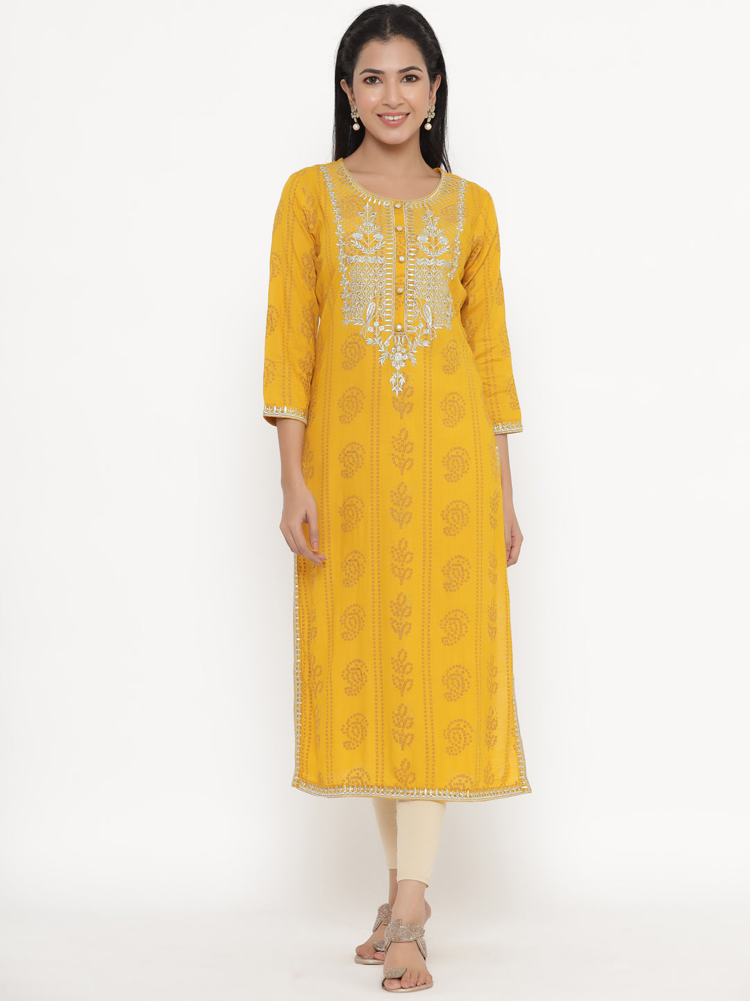 Rayon Bandhni Print Straight Kurta