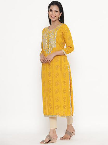 Rayon Bandhni Print Straight Kurta