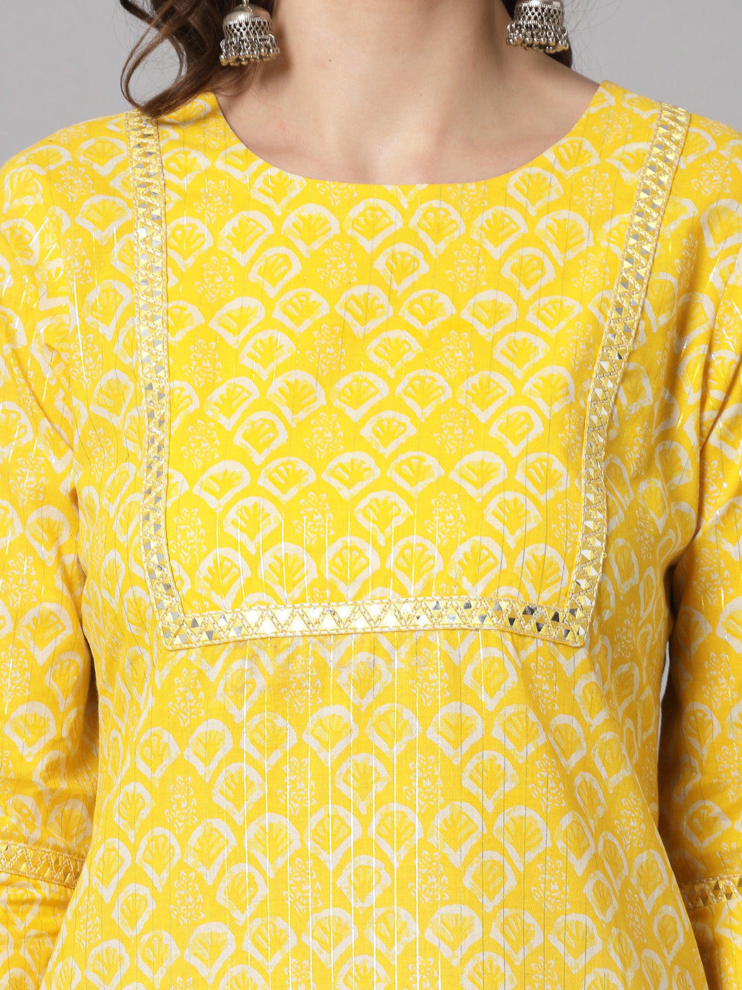 Yellow Self-Design Kurta - Rayon Fabric, 3/4 Sleeves, Round Neck And Calf Length