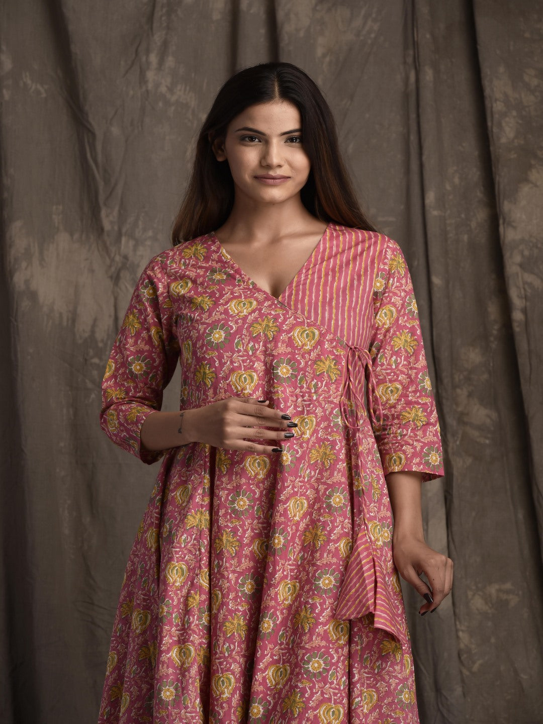 Pure Cotton V Neck 3/4 Sleeve Printed Kurta Set