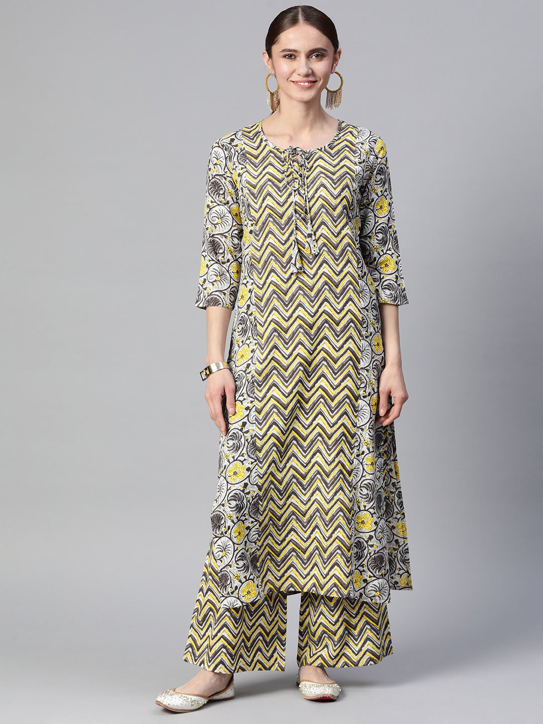 Viscose Rayon Tie-up 3/4 Sleeve Printed Kurta Set