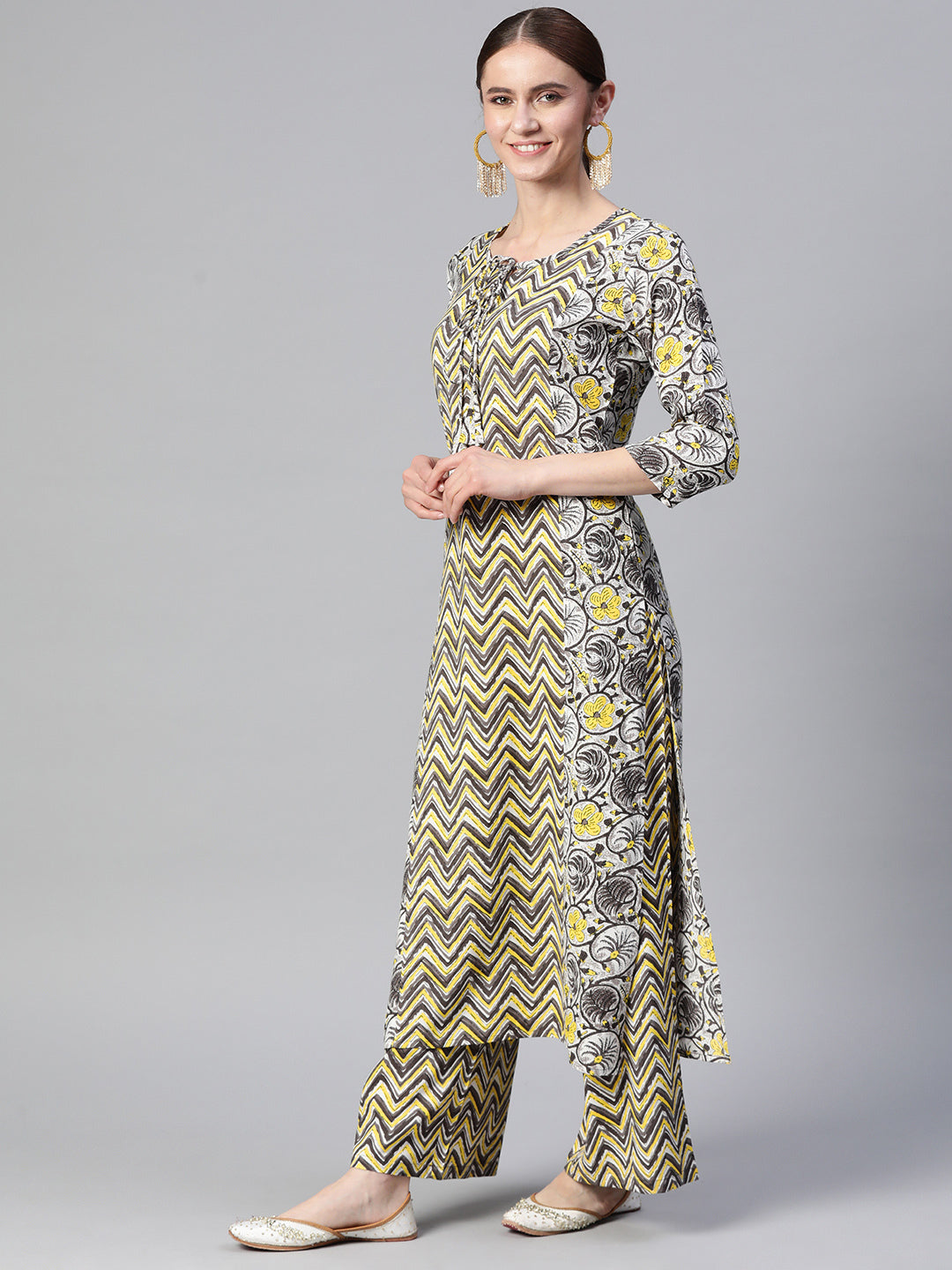 Viscose Rayon Tie-up 3/4 Sleeve Printed Kurta Set