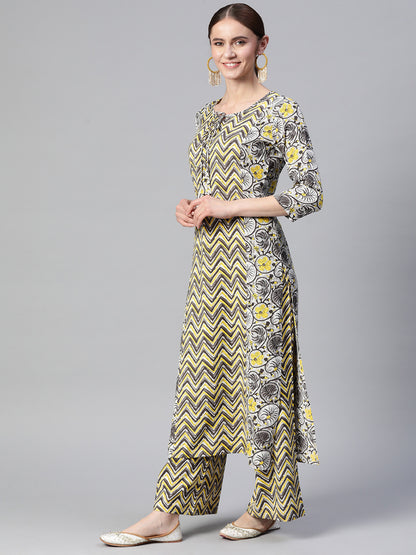 Viscose Rayon Tie-up 3/4 Sleeve Printed Kurta Set