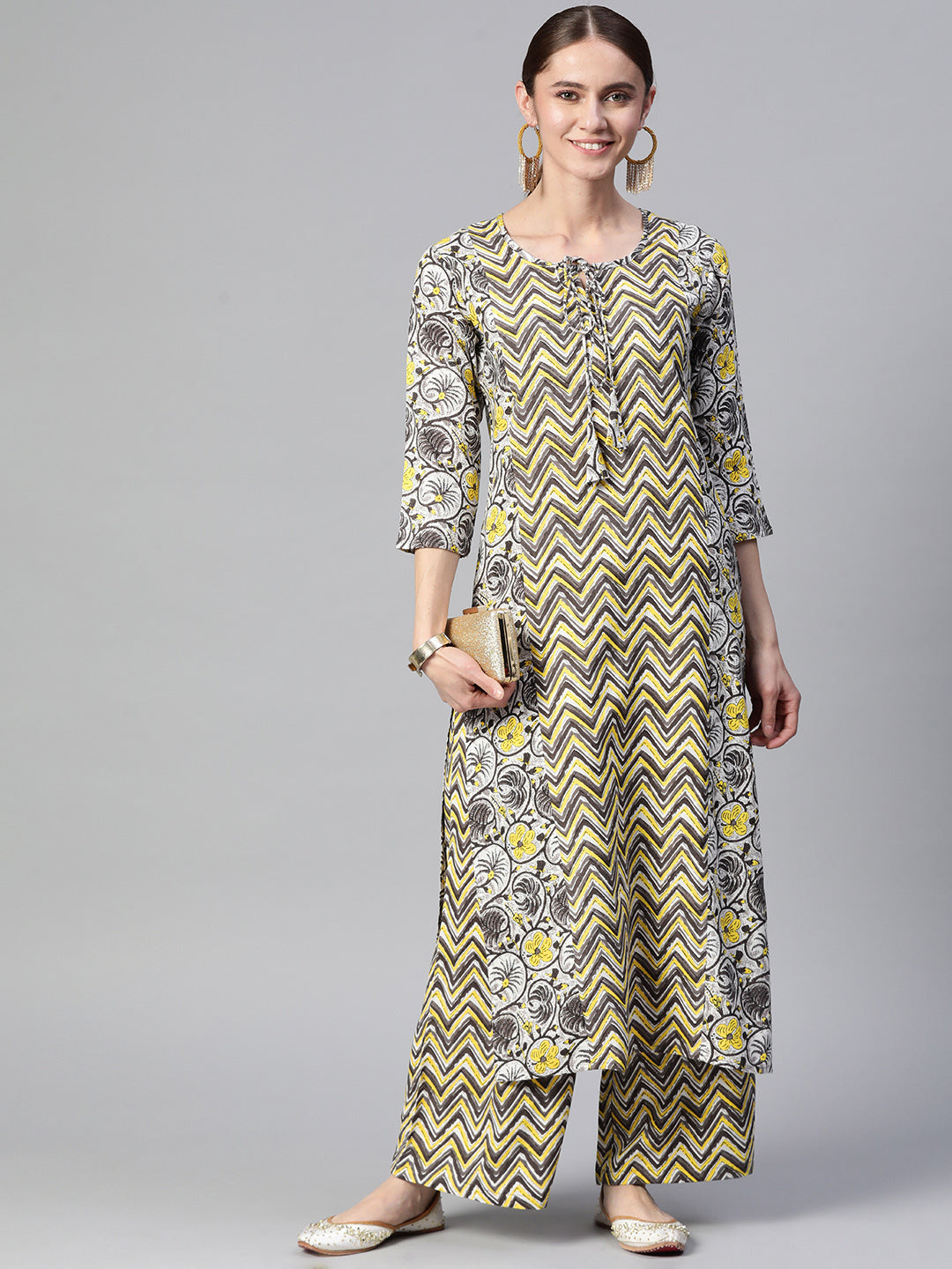 Viscose Rayon Tie-up 3/4 Sleeve Printed Kurta Set