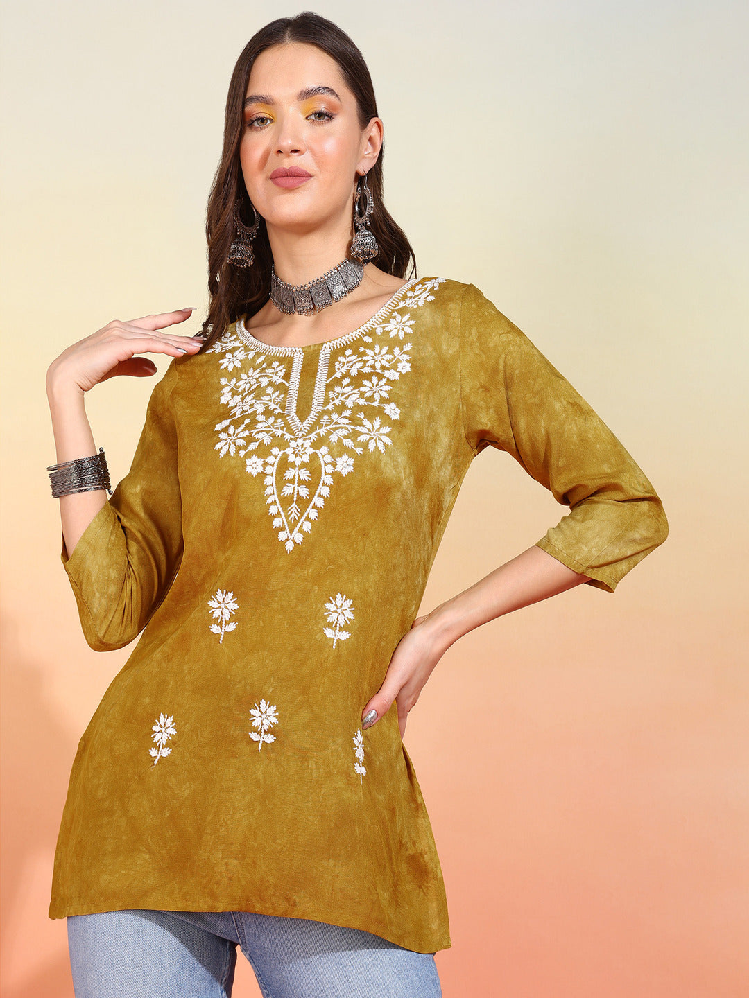 Straight Embroidered Viscose Rayon Tunic