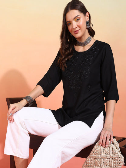 Straight Embroidered Viscose Rayon Tunic