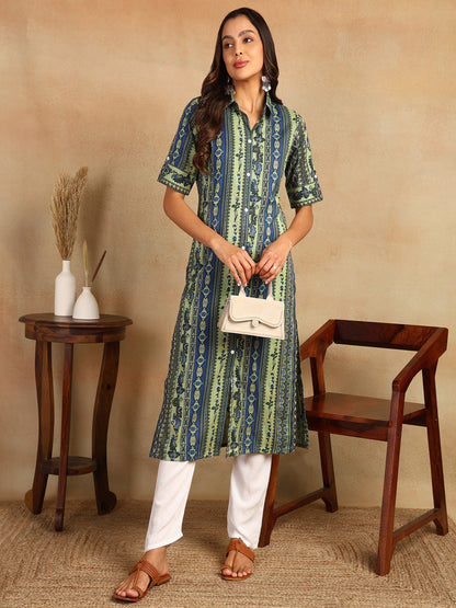 Frontslit Printed Viscose Rayon Kurta