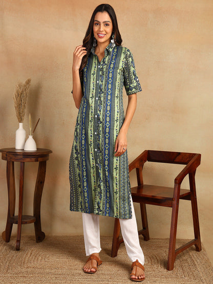 Frontslit Printed Viscose Rayon Kurta