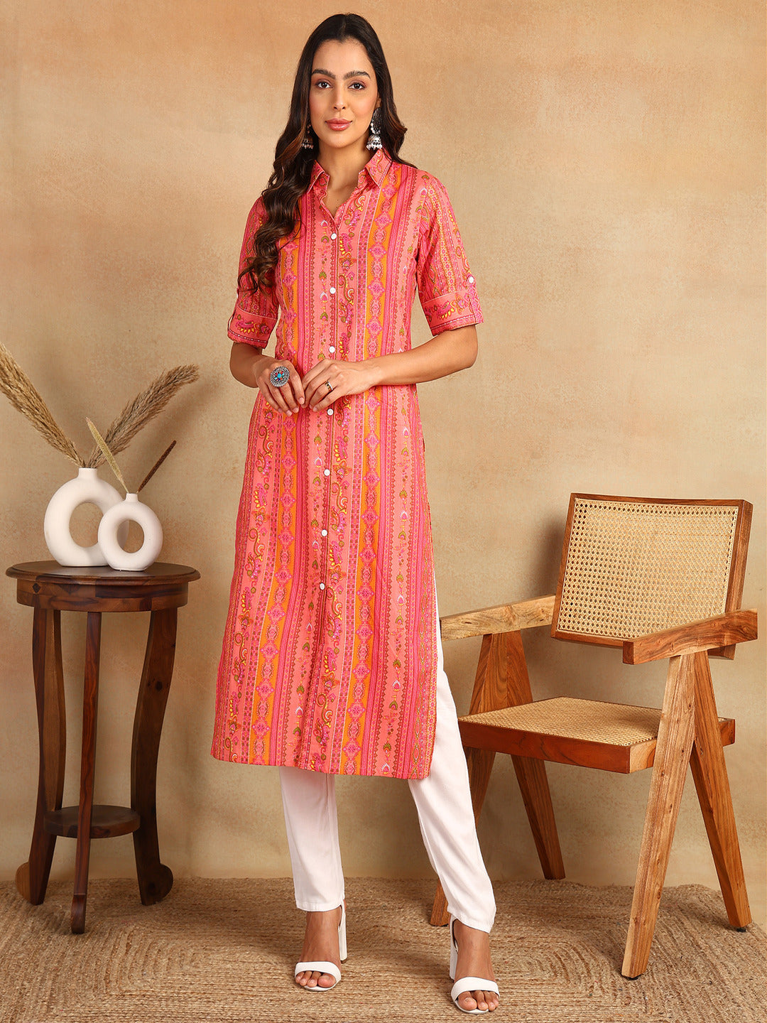 Frontslit Printed Viscose Rayon Kurta