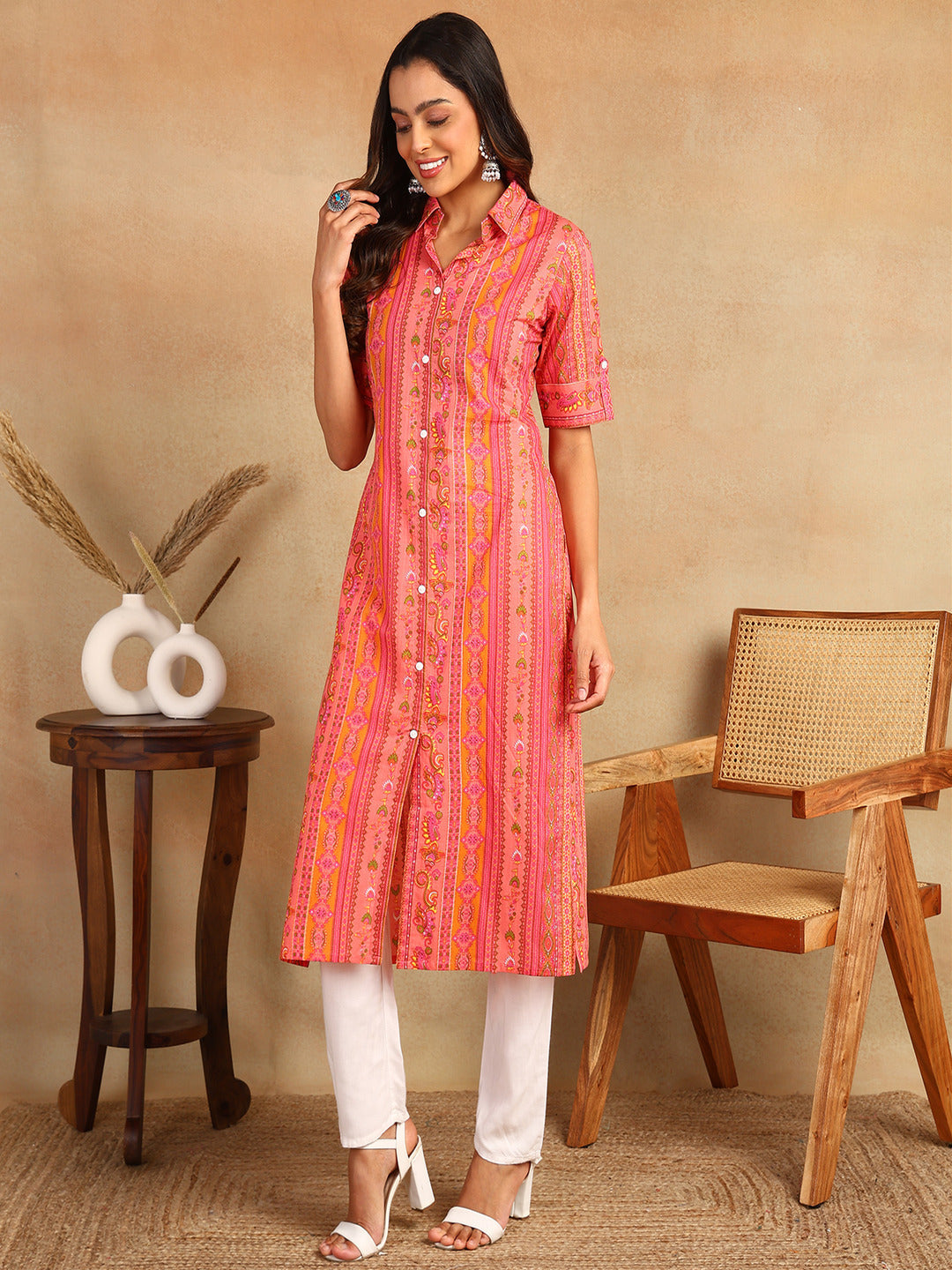 Frontslit Printed Viscose Rayon Kurta