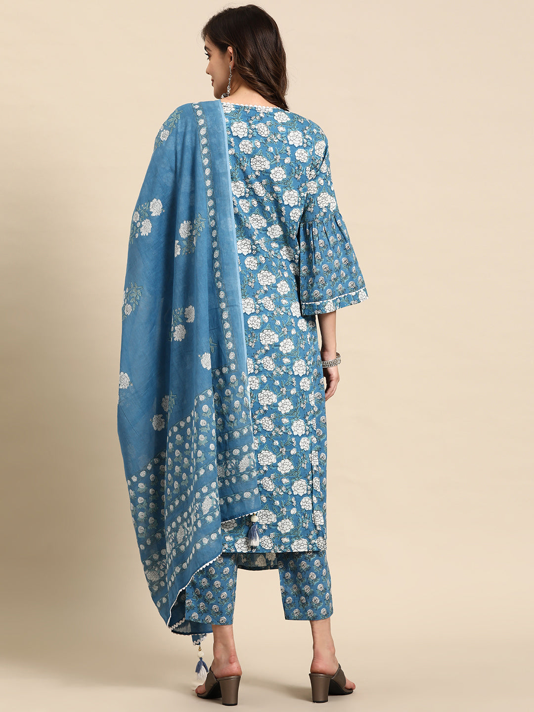 Embroidered Long Straight Cotton Kurta With Dupatta