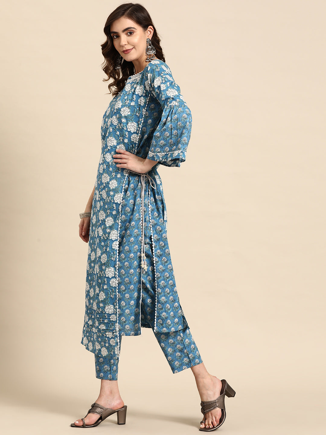 Embroidered Long Straight Cotton Kurta With Dupatta