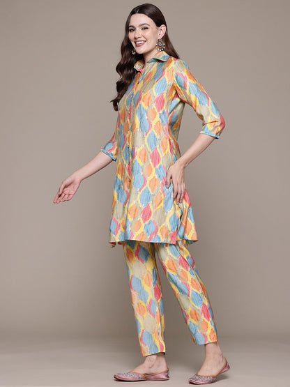 A line style Silk fabric Multi color Co-ord set