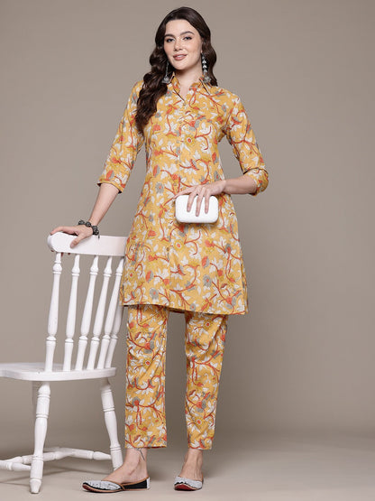 A line style Cotton fabric Mustard color Co-ord set