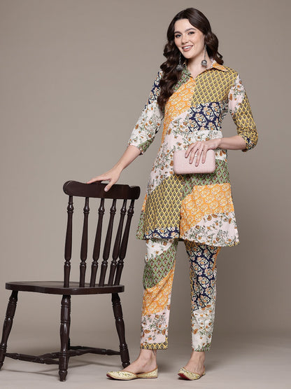 A line style Cotton fabric Multi color Co-ord set