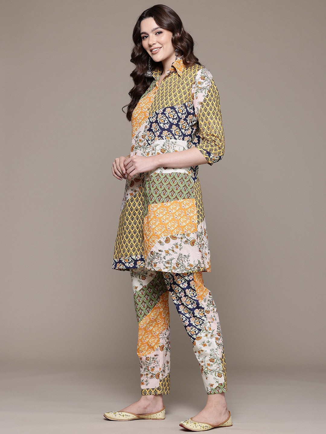 A line style Cotton fabric Multi color Co-ord set