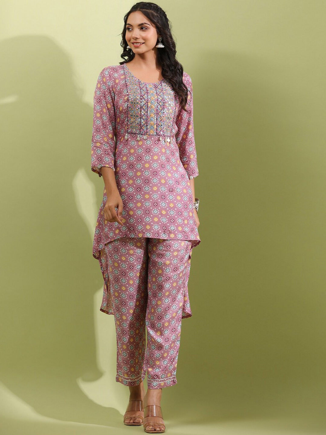 Bandhej Kurta & Trouser (Mauve)