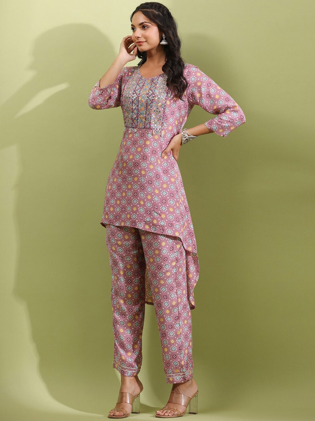 Bandhej Kurta & Trouser (Mauve)