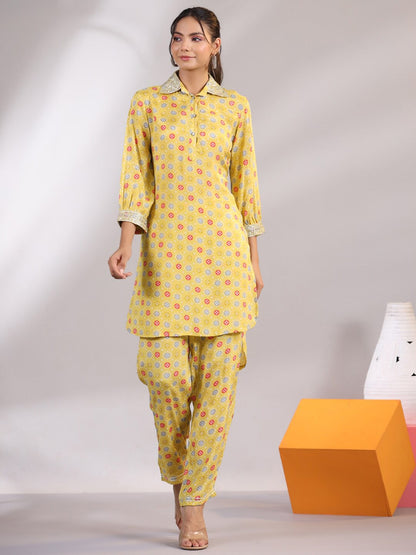 Bandhej Kurta & Trouser (Yellow)