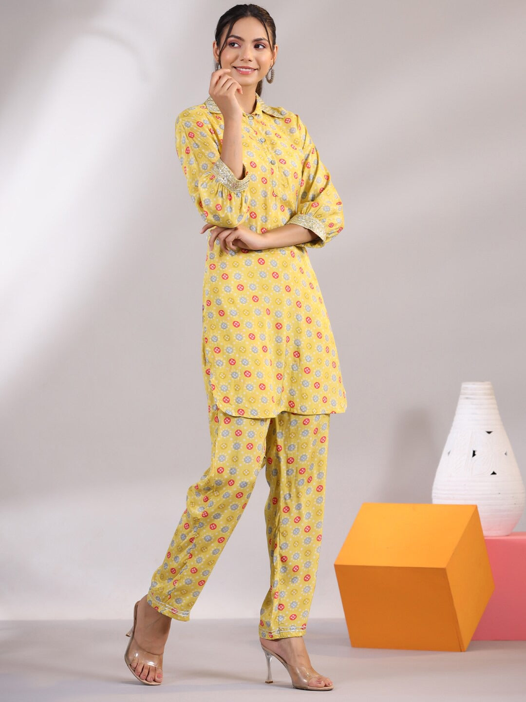 Bandhej Kurta & Trouser (Yellow)