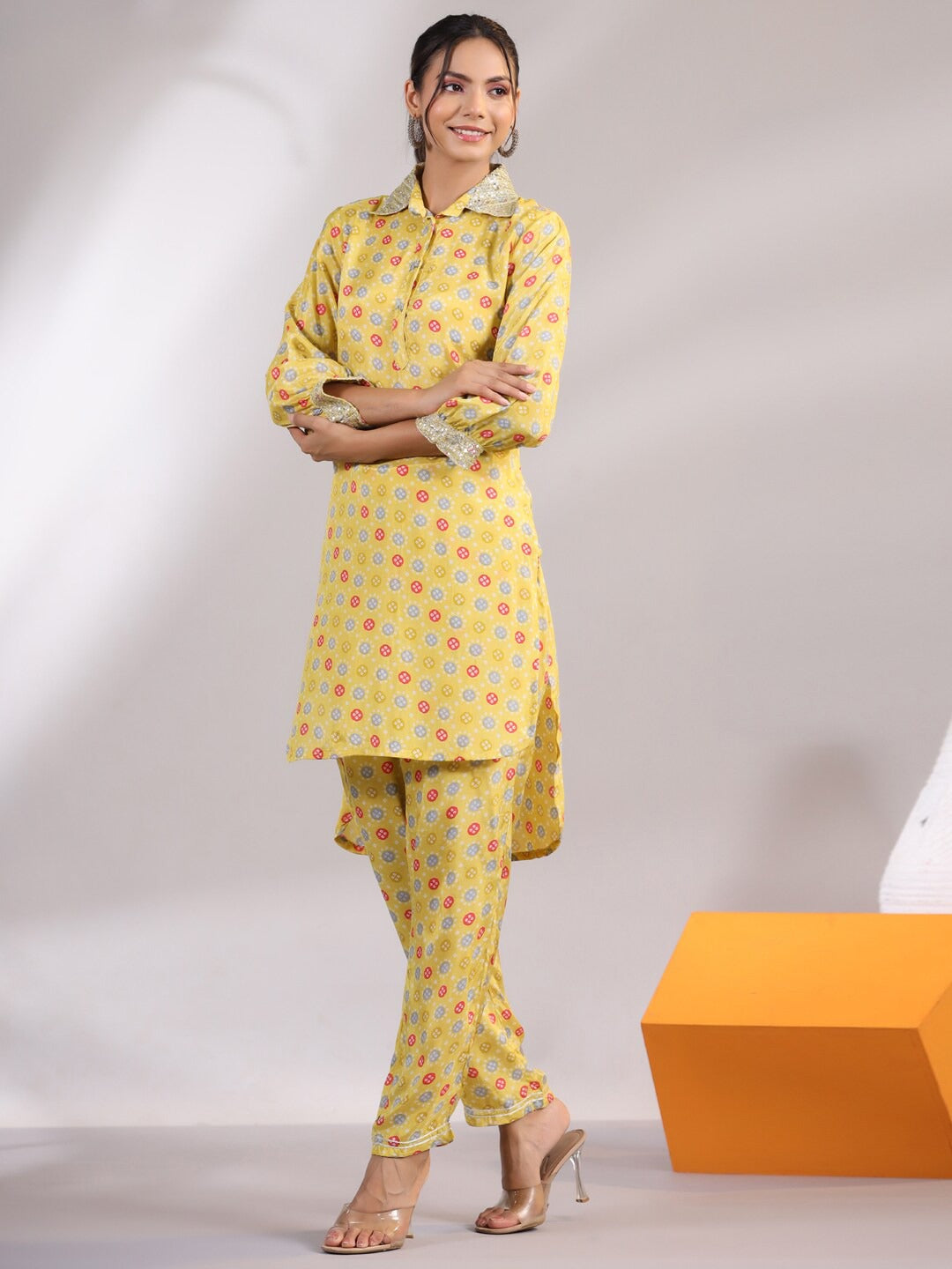 Bandhej Kurta & Trouser (Yellow)