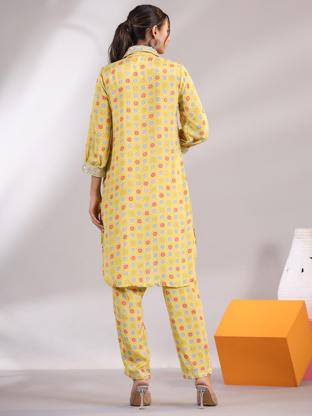 Bandhej Kurta & Trouser (Yellow)