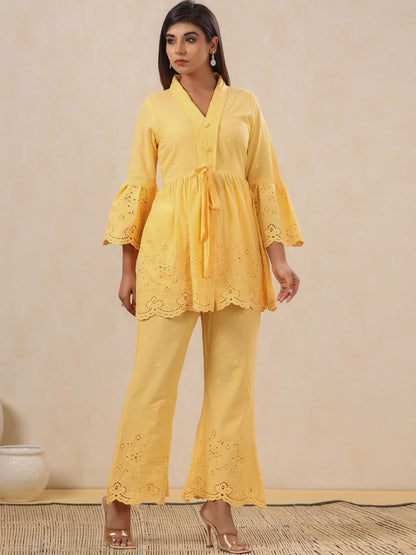 Embroidered Top With Palazzo (Yellow)