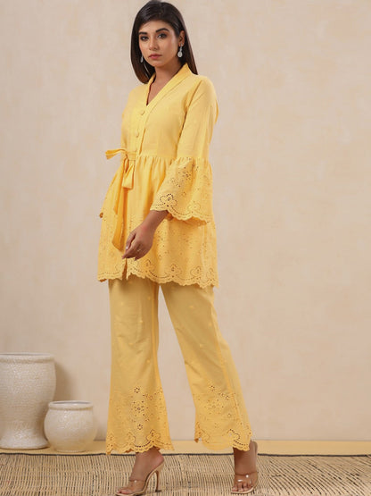 Embroidered Top With Palazzo (Yellow)