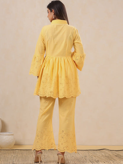 Embroidered Top With Palazzo (Yellow)