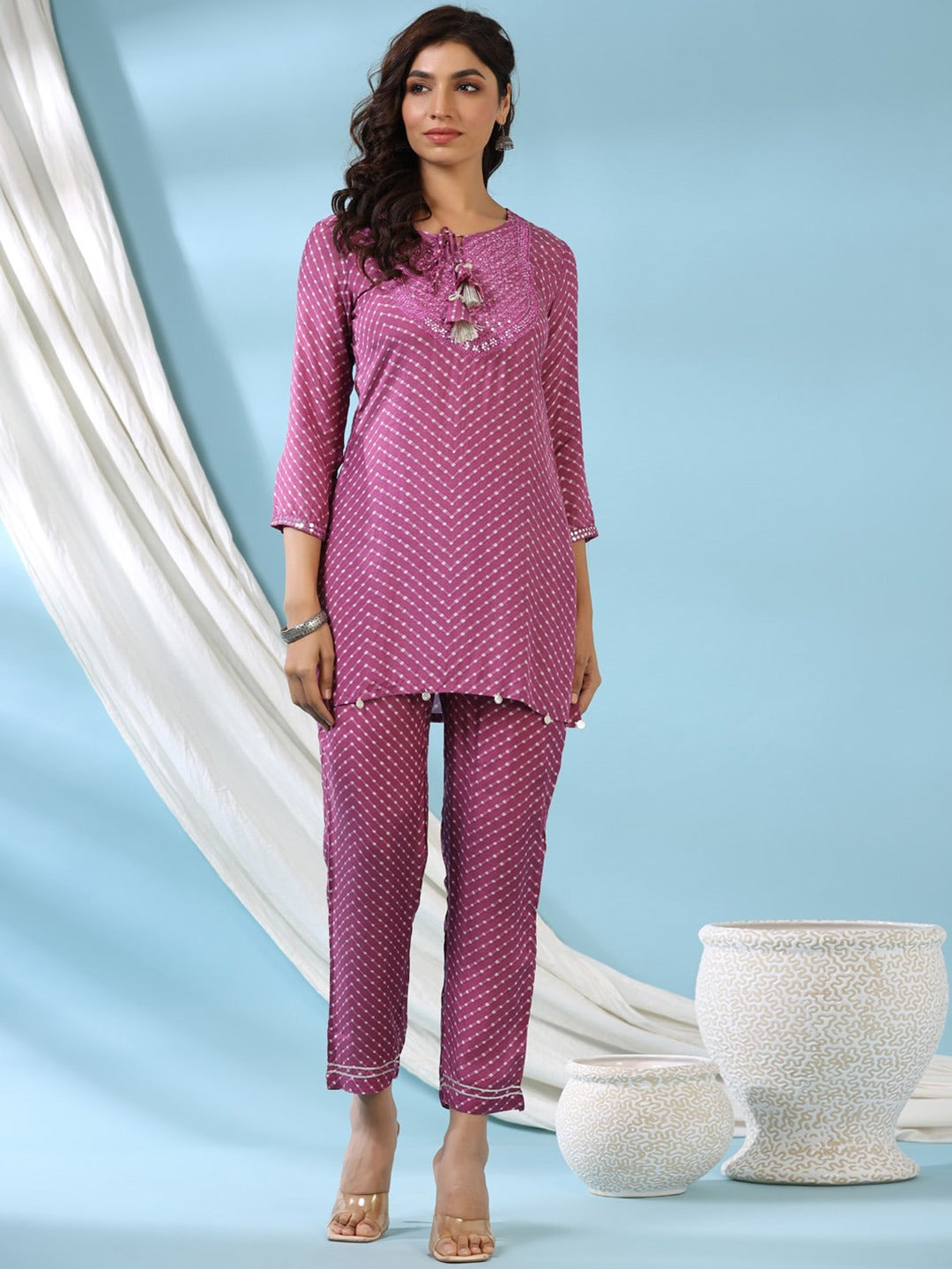 Bandhej Kurta & Trouser (Purple)